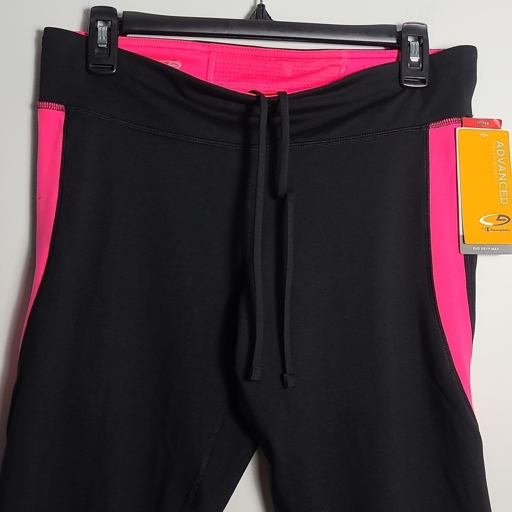 CHAMPION NWT High Performance Black & Pink Leggings w/ Drawstring Waistband L - Picture 9 of 14